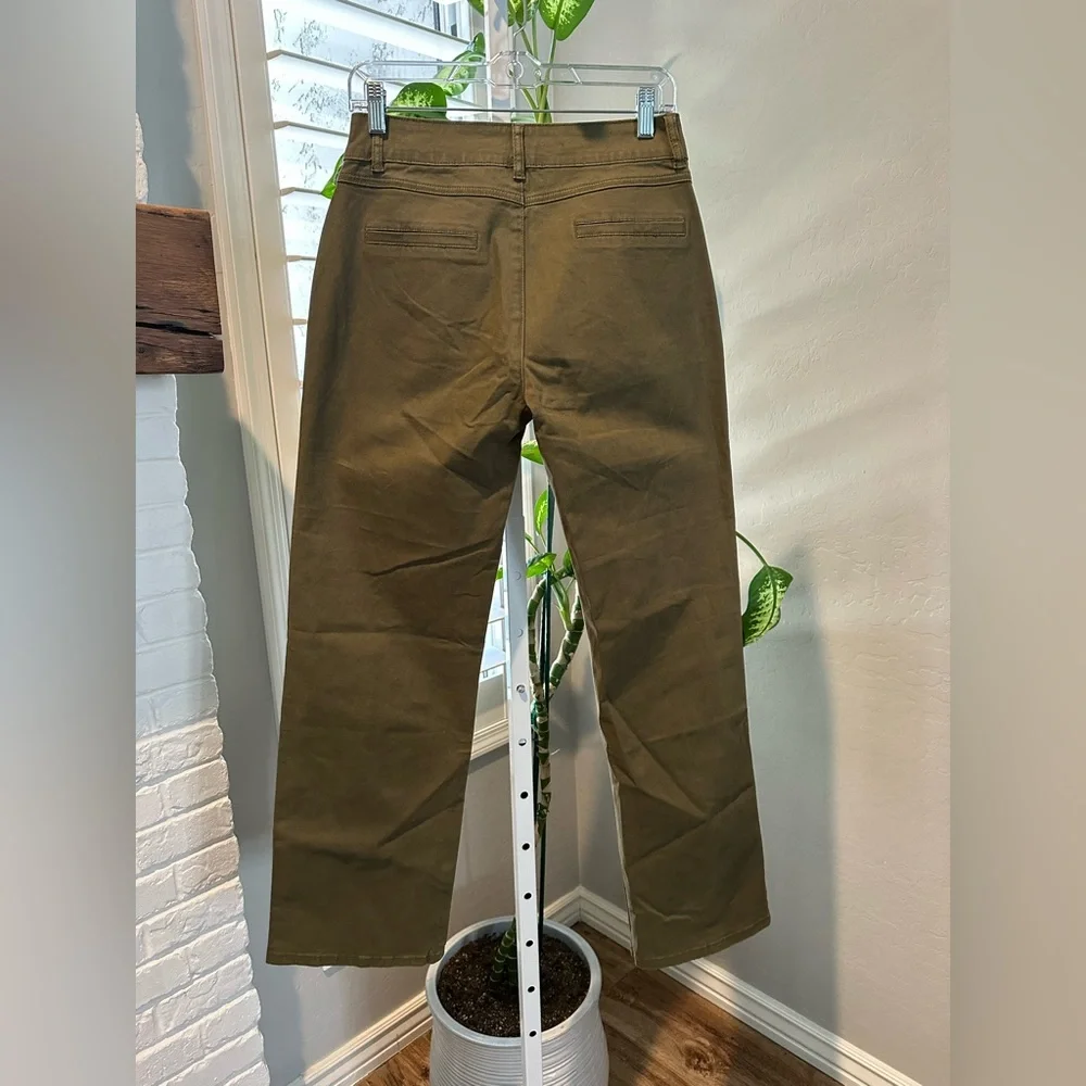 Flamingals Solid Seam Front Mid Rise Straight Leg Jeans Olive Green Small NWT - Picture 7 of 8
